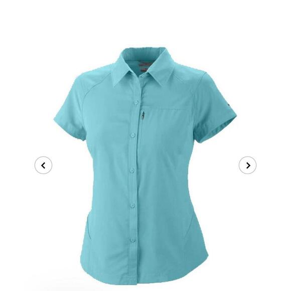 Columbia Women's Turquoise Button Down Vented Back Zip Pocket Fitted Shirt - Picture 1 of 9